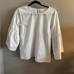 White Women's Ruffled 3/4 length Blouse